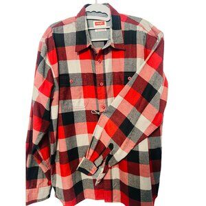 Mens Wrangler LS Red Black Plaid Flannel Button-Up Shirt L‎ USA Keep Warm GIFT